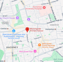 Image shows a map of the location of Morningside Primary School in Hackney