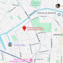 Image shows a map of the location of Thomas Fairchild Children's Centre in Hackney