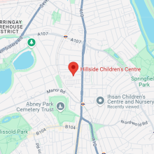 Image shows a map of Hillside Children's Centre's location in Hackney