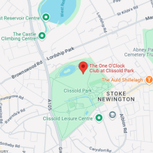 Image shows a map of the location of The One O'Clock Club at Clissold Park in Hackney