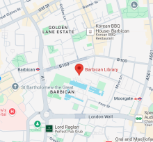 Image shows a map of the location of Barbican Children's Library